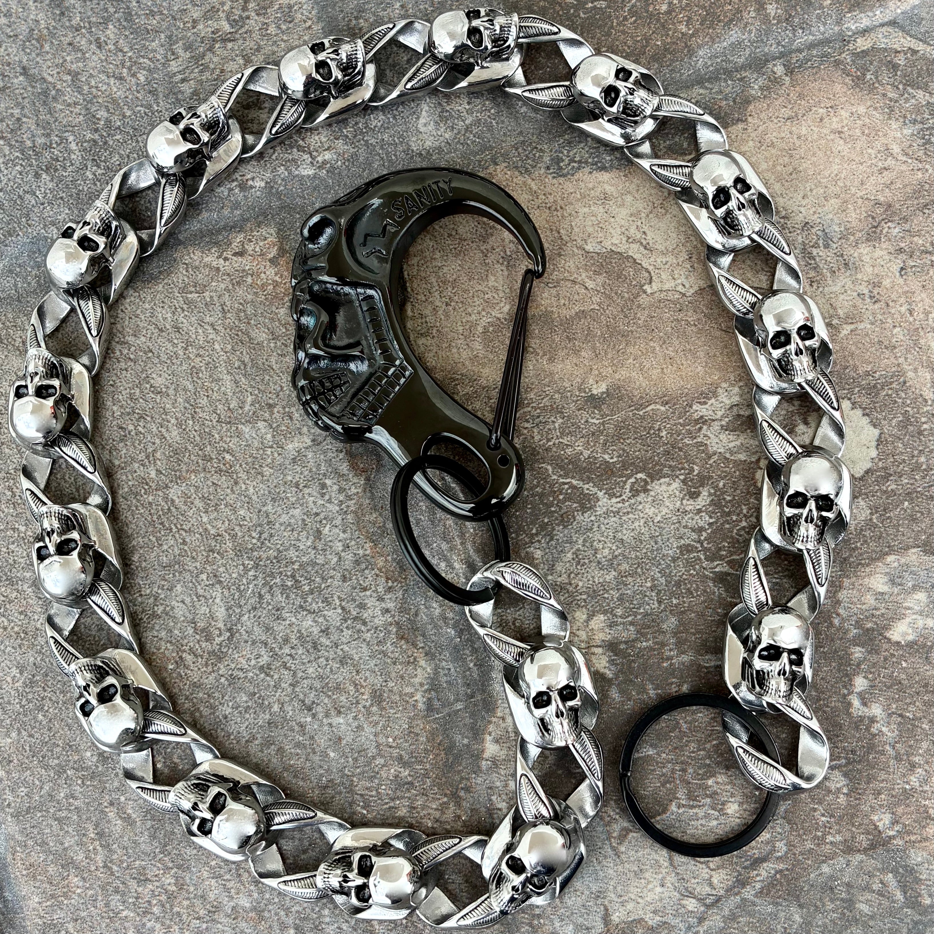 "Road Warrior" Skull Wallet Chain - Black Scream Clasp - Links made of Skulls - RWWC03