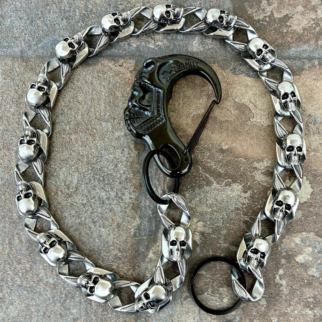 "Road Warrior" Skull Wallet Chain - Black Scream Clasp - Links made of Skulls - RWWC03