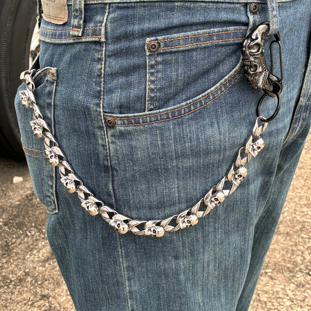 "Road Warrior" Skull Wallet Chain - Black Scream Clasp - Links made of Skulls - RWWC03
